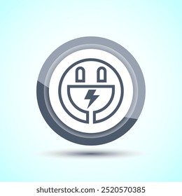 Electricity, Power, Plug Icon Design Illustration, Icon For Web and mobile application, Gray Color Button Design