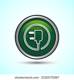 Eletricidade, Energia, Ilustração de design de ícone de plugue, Ícone para aplicação Web e móvel, Design de botão redonda de cor verde