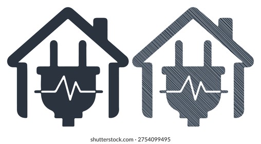 Electricity power plug with a pulse inside a home. Energy consumption and smart house system.