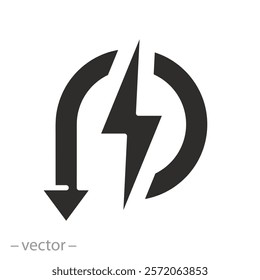 electricity power reduction, reduce consumption energy icon, voltage performance, backup power engine, flat vector illustration