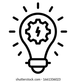 Electricity Power Sector Idea Concept. Creative Energy Saver Light Bulb On White Background. Lamp Cogwheel Inside Charge Sign Vector Icon Design