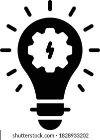 Electricity Power Sector Idea Concept. Creative Energy Saver Light Bulb on white background. Lamp Cogwheel inside charge sign vector Glyph icon design, Electrical engineering Sign