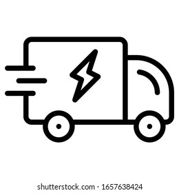 Electricity Power Vehicle Vector Icon Design, Van With Charge Sign On White Background, Hybrid Electric Commercial Vehicle Concept