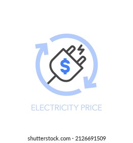 Electricity Price Symbol With An Electric Plug And Process Arrows. Easy To Use For Your Website Or Presentation.