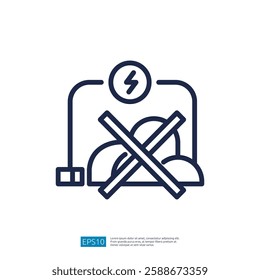 Electricity Prohibition Icon with Excluded Ground and Energy Symbol for Safety Warning in Modern Graphic Design
