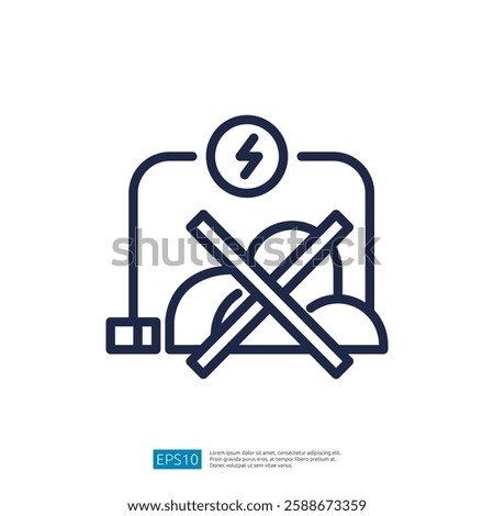 Electricity Prohibition Icon with Excluded Ground and Energy Symbol for Safety Warning in Modern Graphic Design