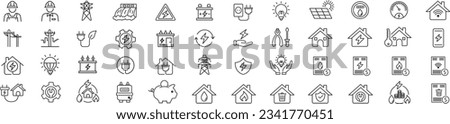 Electricity Public utilities electricity Gas water heating set of icons vector illustration editable stroke.  Zdjęcia stock © 