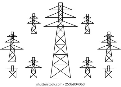 Eletricidade Pylon Detalhada Linha Arte Designs