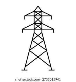 Electricity pylon line icon. High voltage power transmission tower symbol. Electrical grid structure isolated on white