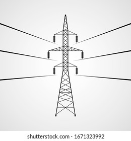 Electricity pylon vector icon. High voltage power line transmission tower