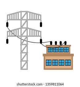 Electricity pylons and power plant. Vector illustration design