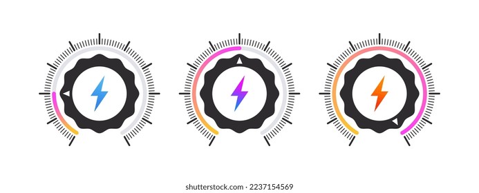 Regulador de electricidad. Marcado de ajuste. Botón de control o regulador de marcado redondo. Ilustración del vector