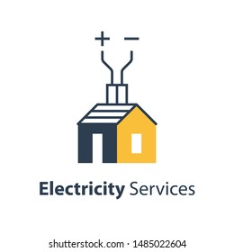 Electricity repair and maintenance services, house with wire, electric safety, vector illustration