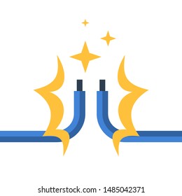 Electricity repair and maintenance services, two bare wires, vector illustration