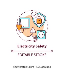 Electricity Safety Concept Icon. Electrical Hazard In Household. Home Childproofing. Child Safety Idea Thin Line Illustration. Vector Isolated Outline RGB Color Drawing. Editable Stroke