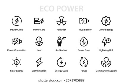 Paquete de iconos de línea de ahorro de electricidad. Profesional Colección moderna de gráficos de Vector de eficiencia energética mínima para el mercado y la economía global