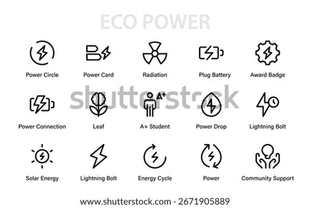 Electricity Saving Line Icon Pack. Professional Modern Collection of Minimal Energy Efficiency Vector Graphics for Global Market and Economy