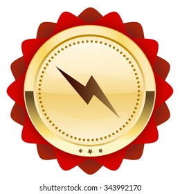 Electricity seal or icon. Glossy golden seal or button.