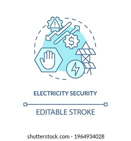 Electricity security concept icon. Energy security type idea thin line illustration. Power system ability to withstand disturbances. Vector isolated outline RGB color drawing. Editable stroke