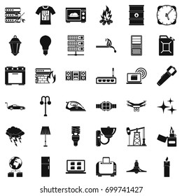 Electricity server icons set. Simple style of 36 electricity server vector icons for web isolated on white background