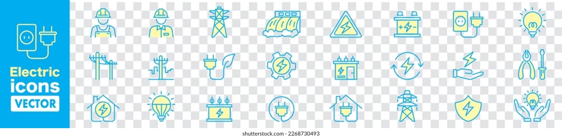 Electricity set of icons. Vector icons in flat linear.