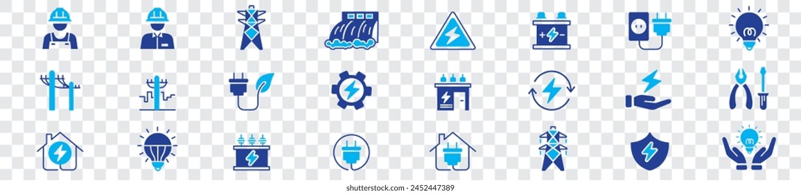 Conjunto de iconos de electricidad. Iconos vectoriales en línea plana.