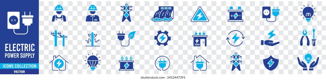 Electricity set of icons. Vector icons in flat linear.