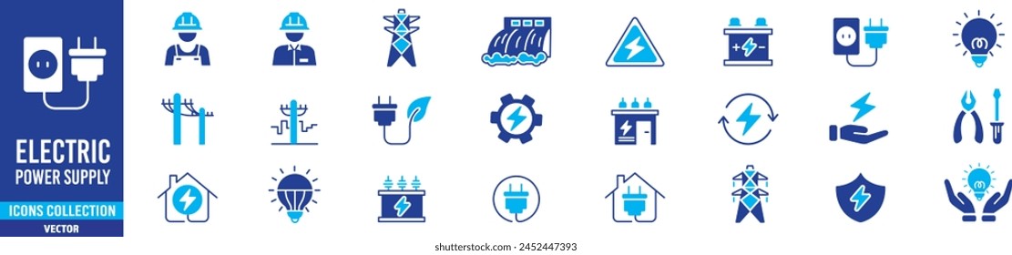 Electricity set of icons. Vector icons in flat linear.