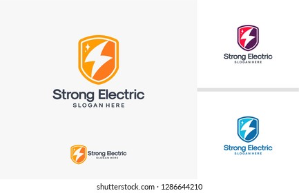 Electricity Shield logo designs vector, Strong Electric Logo template