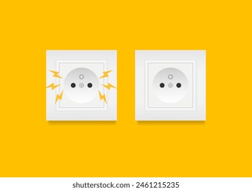 Electricity Short Circuit. Electric Shock. Broken Electric Socket with Spark. Vector Illustration. 
