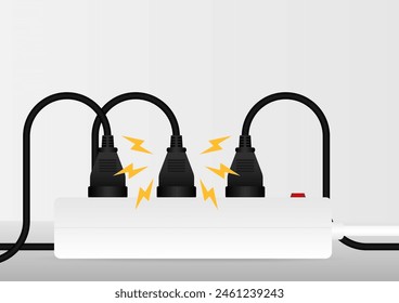 Electricity Short Circuit. Electric Shock. Broken Electric Socket with Spark. Vector Illustration