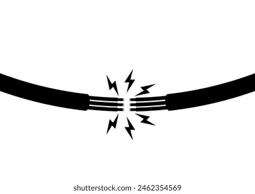 Electricity Short Circuit. Electric Shock. Power Cable. Broken Electric Wires. Damaged Electric Cable. Vector Illustration. 