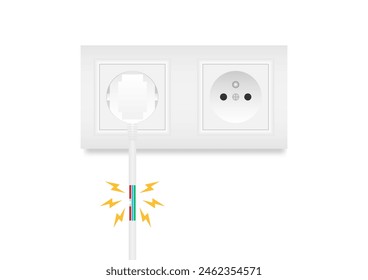 Electricity Short Circuit. Electric Shock. Power Cable. Broken Electric Wires. Damaged Electric Cable. Vector Illustration. 