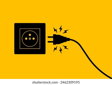 Electricity Short Circuit Symbol. Electric Shock. Broken Electric Socket with Spark. Vector Illustration. 
