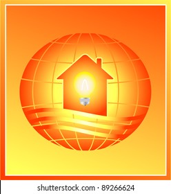 electricity sign in modern house silhouette on planet background