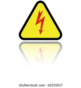 Electricity sign with reflection isolated on white, vector