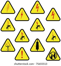 Electricity signs set isolated on white for your safety warning design.  Vector
