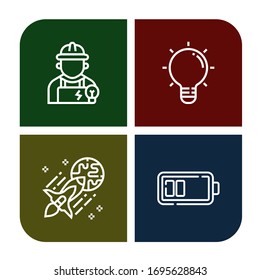electricity simple icons set. Contains such icons as Electrician, Lightbulb, Light, Battery, can be used for web, mobile and logo