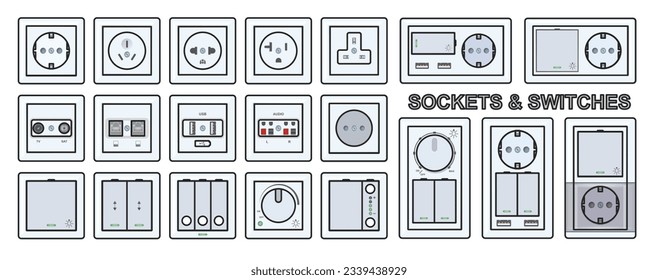 Electricity socket vector color set icon. Isolated color set icon electric switch.Vector illustration electricity socket on white background.