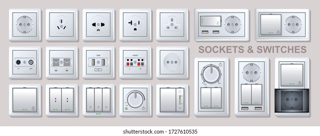 Electricity socket vector realistic set icon. Isolated realistic set icon electric switch.Vector illustration electricity socket on white background.