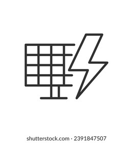 Electricity from solar panel, linear icon. Line with editable stroke