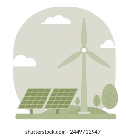 Electricity from solar panels and widmills. Eco green energy. save the planet concept