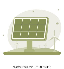 Electricity from solar panels and widmills. Eco green energy. Save the earth concept

