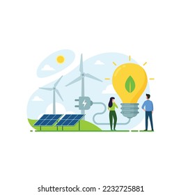 Electricity from solar panels and windmills design concept vector illustration