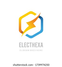 Chispa de electricidad dentro de la plantilla de logotipo de hexágono
