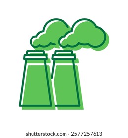 Electricity Station Icon. Power Plant with Smoke Icon. Factory Industry Building Pictogram. Industrial Production Pollution. Editable Stroke. Isolated Vector Illustration.