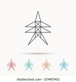 Electricity station icon. Power tower sign. Linear icons on white background. Vector
