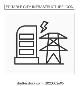 Electricity station line icon.Providing electricity for city.Power station.City infrastructure concept. Isolated vector illustrations. Editable stroke