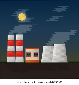 Electricity station vector illustration. Flat icons. Landscape at night.