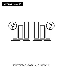 electricity statistics up and down icon, electricity investment up and down icon, wasteful and economical use of electricity. vector illustration